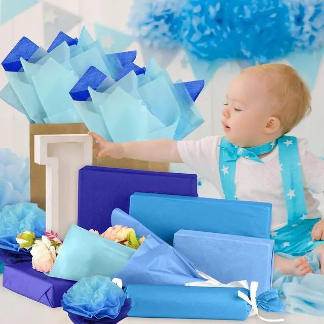 Alt view image 5 of 7 - 108Sheets Blue Gift Wrap Paper Graduation Tissue Paper Bulk Wrap Tissue for Easter Birthday Wedding Christmas Holiday Present Packaging and Blue Theme Party Decoration
