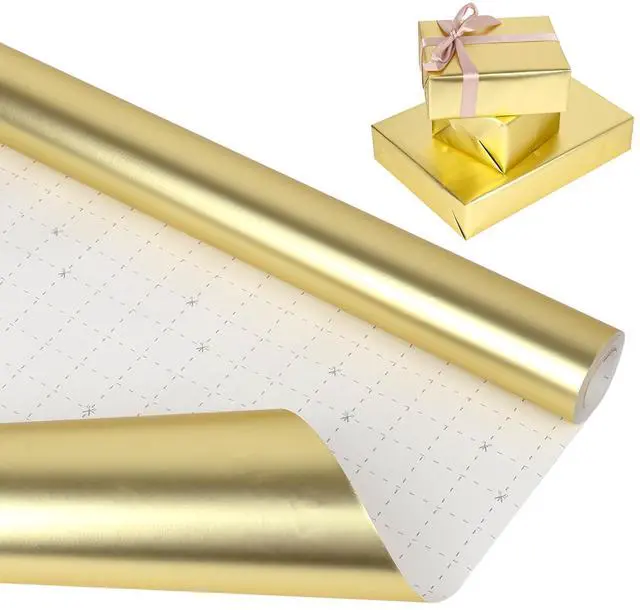 Main image of Gold Wrapping Paper Roll,Metallic Gold Wrapping Paper,Matte Gold Solid Color Paper for Birthday,Wedding,Parties, Baby Shower,Christmas,DIY Bouquet-17 x 394 inch(33feet)