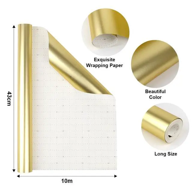 Alt view image 2 of 7 - Gold Wrapping Paper Roll,Metallic Gold Wrapping Paper,Matte Gold Solid Color Paper for Birthday,Wedding,Parties, Baby Shower,Christmas,DIY Bouquet-17 x 394 inch(33feet)
