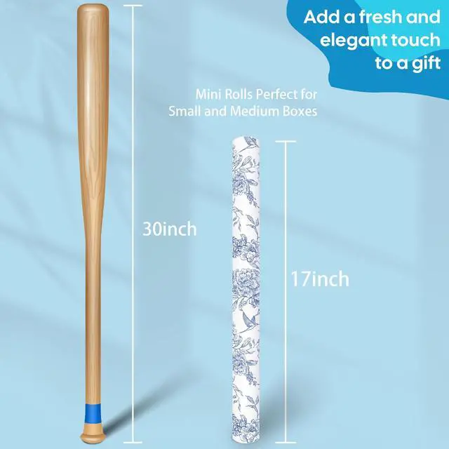 Alt view image 3 of 7 - Blue Floral Wrapping Paper Roll - 17 Inches x 9.8 Feet - Vintage Blue Wrapping Paper for Birthday, Wedding, Bridal Shower, Chrismtas and Mother's Day