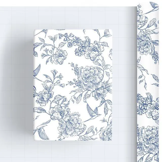 Alt view image 2 of 7 - Blue Floral Wrapping Paper Roll - 17 Inches x 9.8 Feet - Vintage Blue Wrapping Paper for Birthday, Wedding, Bridal Shower, Chrismtas and Mother's Day