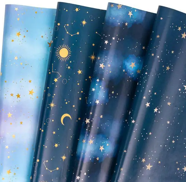 Main image of Neutral Galaxy Birthday Wrapping Paper Sheet - 12 Sheets Folded Flat with 12 Gift Tags for Birthday, Baby Shower, Father's Day, Christmas - 19.7 Inch X 27.5 Inch Per Sheet