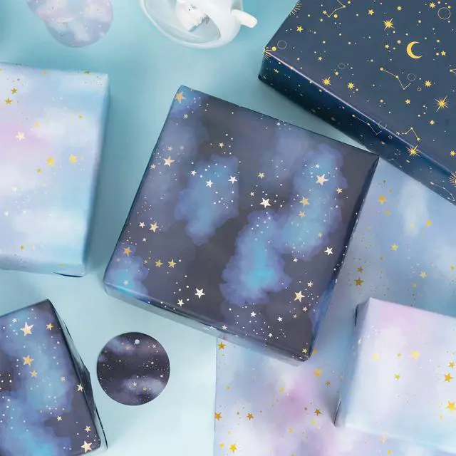 Alt view image 7 of 7 - Neutral Galaxy Birthday Wrapping Paper Sheet - 12 Sheets Folded Flat with 12 Gift Tags for Birthday, Baby Shower, Father's Day, Christmas - 19.7 Inch X 27.5 Inch Per Sheet
