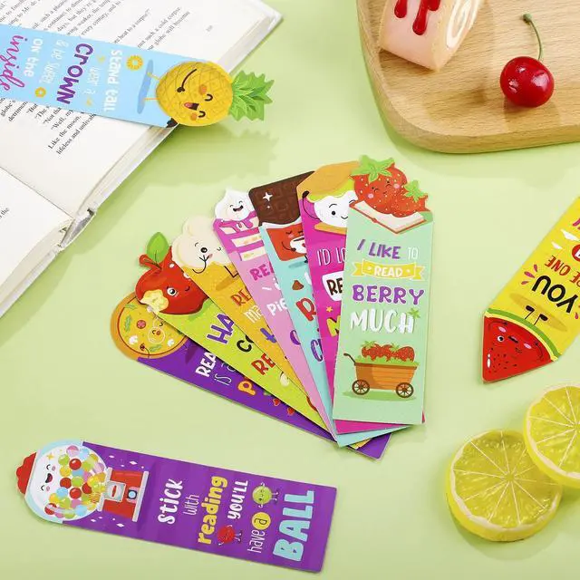 Alt view image 4 of 6 - 30 Pcs Scented Bookmarks for Kids, Fruit Food 10 Styles | Assorted Designs Scratch and Sniff, Fruit Food Theme Sayings for Students, Teens, Food Lovers, Bulk Reading Reward Gifts