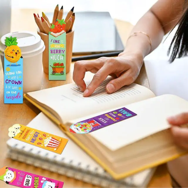 Alt view image 5 of 6 - 30 Pcs Scented Bookmarks for Kids, Fruit Food 10 Styles | Assorted Designs Scratch and Sniff, Fruit Food Theme Sayings for Students, Teens, Food Lovers, Bulk Reading Reward Gifts