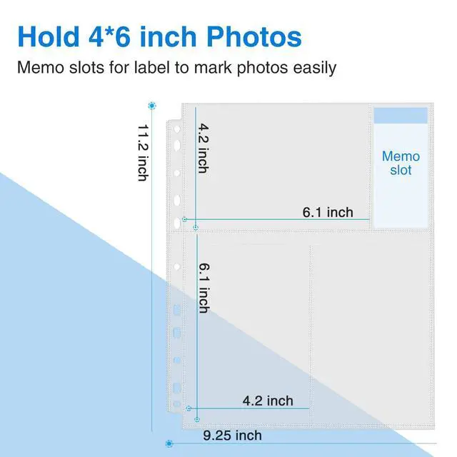 Alt view image 2 of 7 - 30 Pack 4x6 Photo Sleeves for 3 Ring Binder, Hold 180 Pictures | Heavy Duty Plastic Binder Sleeves, Photo Album Refill Pages, Acid Free Archival Page Protector, Binder Inserts for Postcard
