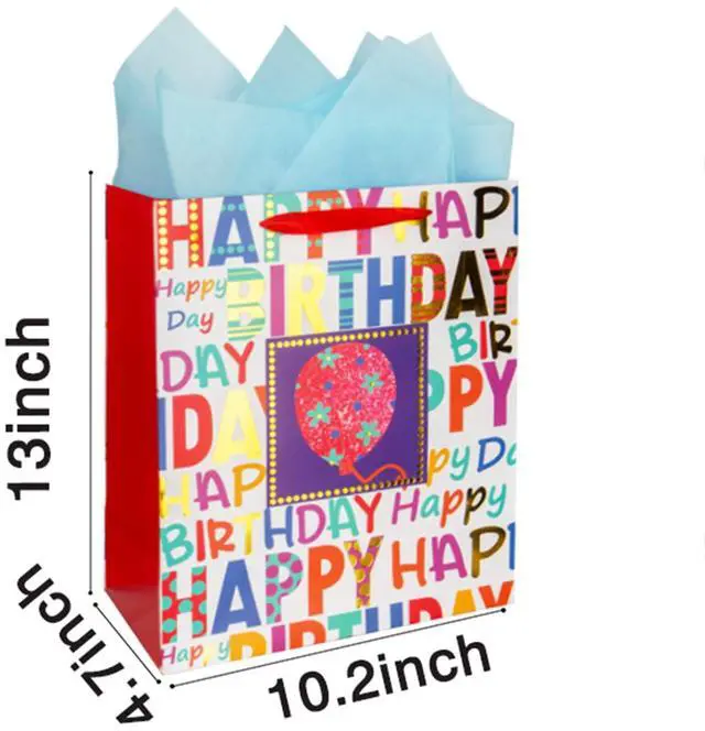 Alt view image 2 of 7 - 2-Pack 12.6 Inch Large Happy Birthday Gift Bags | with Handles, Tissue Paper and Card, for Girls, Women & Kids Birthday Party Favor Wrap