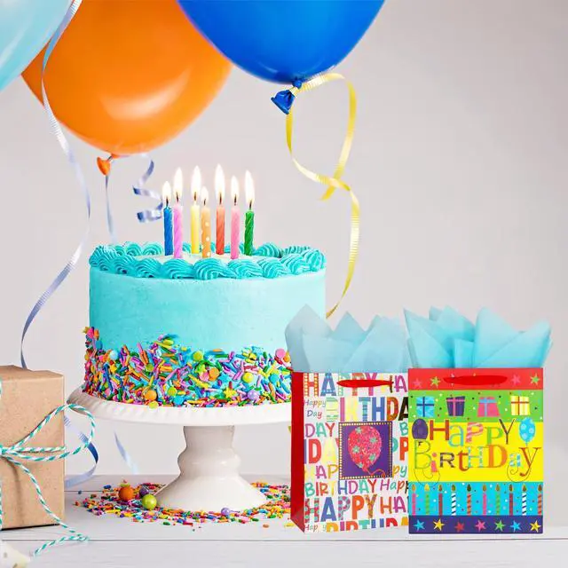 Alt view image 4 of 7 - 2-Pack 12.6 Inch Large Happy Birthday Gift Bags | with Handles, Tissue Paper and Card, for Girls, Women & Kids Birthday Party Favor Wrap