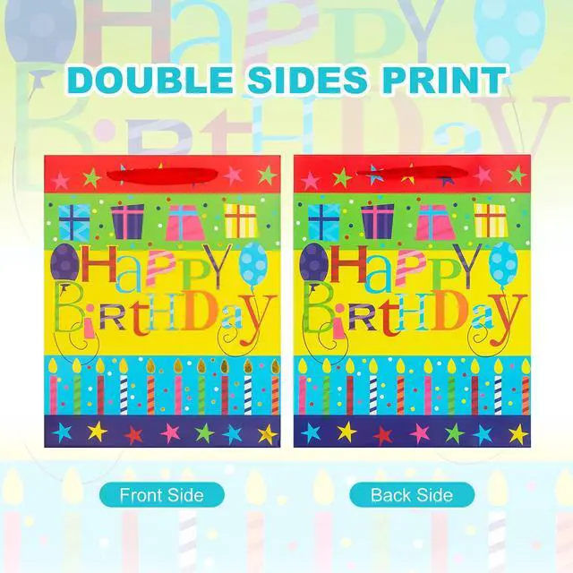 Alt view image 7 of 7 - 2-Pack 12.6 Inch Large Happy Birthday Gift Bags | with Handles, Tissue Paper and Card, for Girls, Women & Kids Birthday Party Favor Wrap