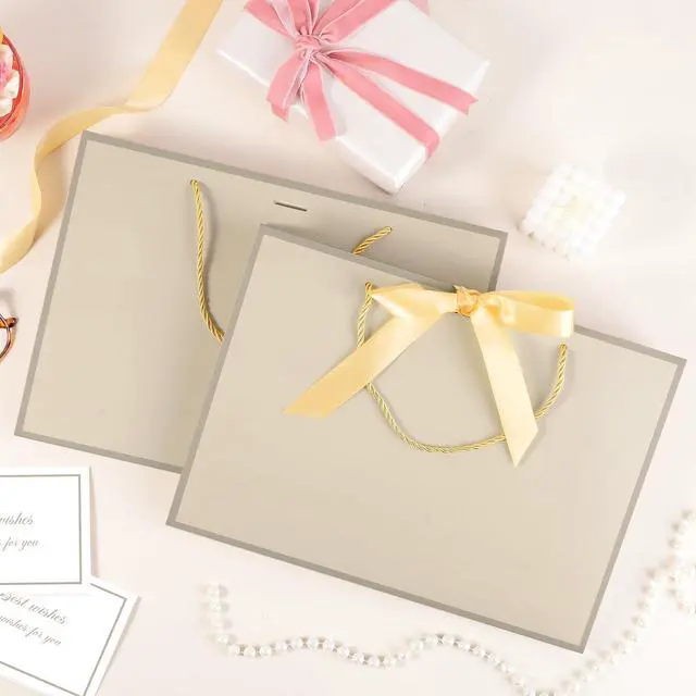 Alt view image 4 of 7 - 2 Pcs Gift Bags with Handles, 14" Medium Gift Bag with Tissue Paper | Ribbon Handles and 2 Cards, Gold Bag for Birthday, Wedding Bridal Shower, Baby Shower