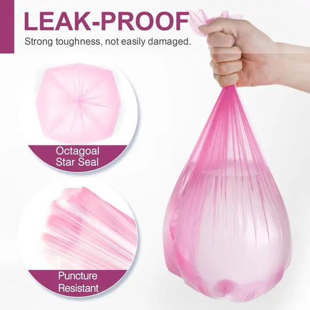 Alt view image 3 of 6 - Small Trash Bags Bathroom, 4 Gallon Garbage Bags, 80 Count | Strong, Leakage-Free and Hot Pink Clear Garbage Bags for Bathroom, Office, Kitchen Small Trash Can