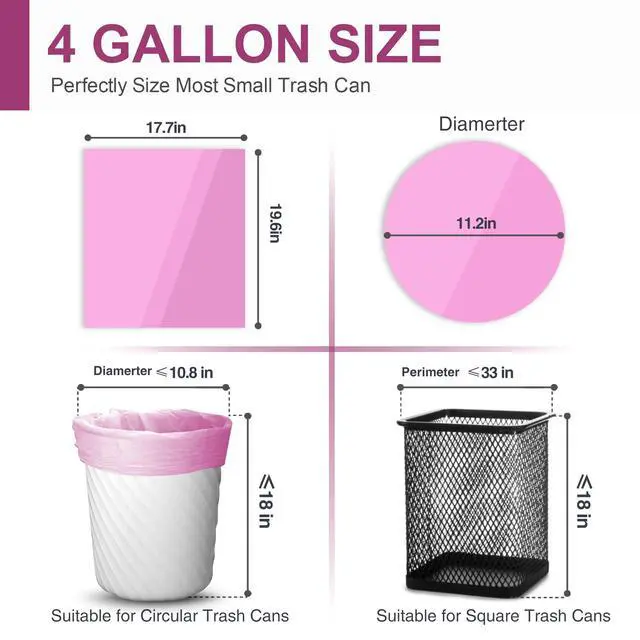 Alt view image 5 of 6 - Small Trash Bags Bathroom, 4 Gallon Garbage Bags, 80 Count | Strong, Leakage-Free and Hot Pink Clear Garbage Bags for Bathroom, Office, Kitchen Small Trash Can