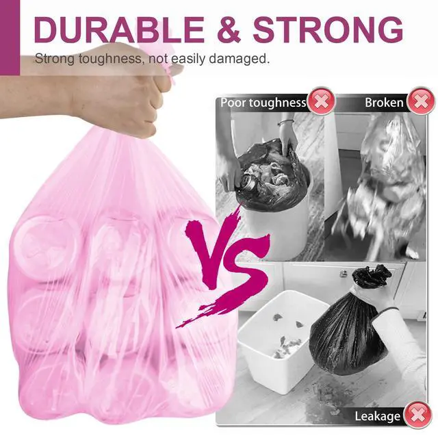 Alt view image 2 of 6 - Small Trash Bags Bathroom, 4 Gallon Garbage Bags, 80 Count | Strong, Leakage-Free and Hot Pink Clear Garbage Bags for Bathroom, Office, Kitchen Small Trash Can