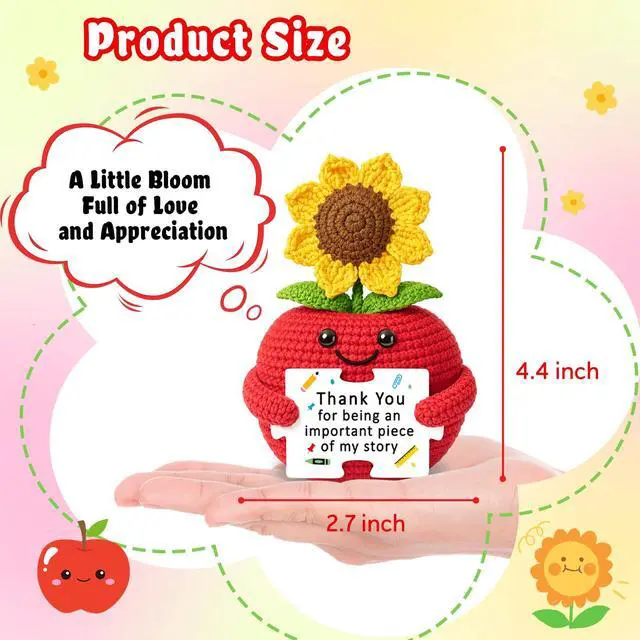Alt view image 2 of 7 - Teacher Appreciation Gifts for Women, Birthday Gifts for Teacher | Handmade Crochet Sunflower
