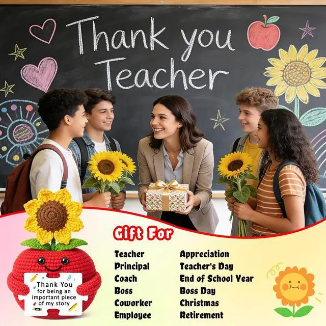 Alt view image 4 of 7 - Teacher Appreciation Gifts for Women, Birthday Gifts for Teacher | Handmade Crochet Sunflower