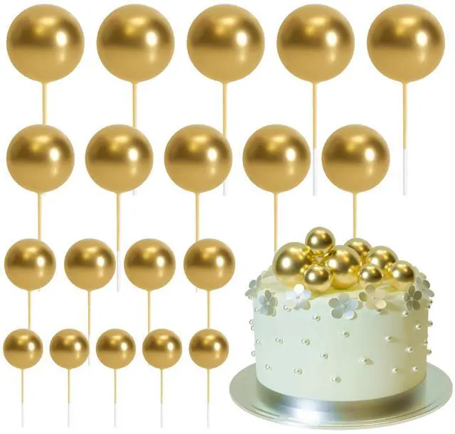Main image of 20 Pcs Gold Balls Cake Topper Decorations for Birthday Cake Decor | Cake Topper Sticks, Graduation Cake Decoration, Wedding Cake DecorationsGold Cake Ball Decor, Mini Balloons Cake Topper
