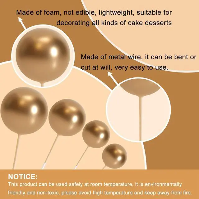 Alt view image 3 of 7 - 20 Pcs Gold Balls Cake Topper Decorations for Birthday Cake Decor | Cake Topper Sticks, Graduation Cake Decoration, Wedding Cake DecorationsGold Cake Ball Decor, Mini Balloons Cake Topper