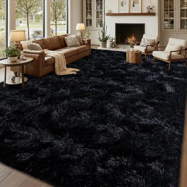 Alt view image 3 of 7 - Black Rugs for Bedroom, 2x3 Feet Fluffy Area Rugs for Living Room, Soft Shag Kids Rug Small Carpet for Nursery, Bedside, Indoor, Dorm Decor