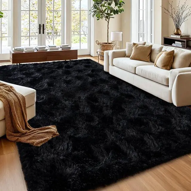 Alt view image 2 of 7 - Black Rugs for Bedroom, 2x3 Feet Fluffy Area Rugs for Living Room, Soft Shag Kids Rug Small Carpet for Nursery, Bedside, Indoor, Dorm Decor
