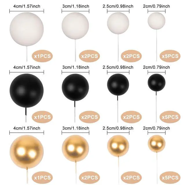 Alt view image 2 of 7 - 30 PCS Balls Cake Topper DIY Cake Insert Toppers | Ball Cake Picks Cupcake Topper for Birthday Party Baby Shower Wedding Cake Decoration(Black Gold White)