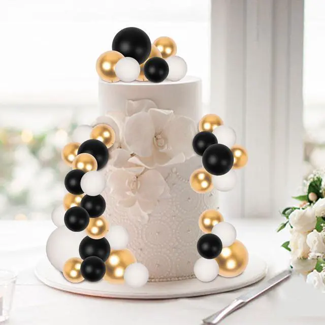 Alt view image 4 of 7 - 30 PCS Balls Cake Topper DIY Cake Insert Toppers | Ball Cake Picks Cupcake Topper for Birthday Party Baby Shower Wedding Cake Decoration(Black Gold White)