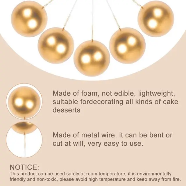 Alt view image 3 of 7 - 30 PCS Balls Cake Topper DIY Cake Insert Toppers | Ball Cake Picks Cupcake Topper for Birthday Party Baby Shower Wedding Cake Decoration(Black Gold White)