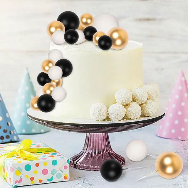 Alt view image 5 of 7 - 30 PCS Balls Cake Topper DIY Cake Insert Toppers | Ball Cake Picks Cupcake Topper for Birthday Party Baby Shower Wedding Cake Decoration(Black Gold White)