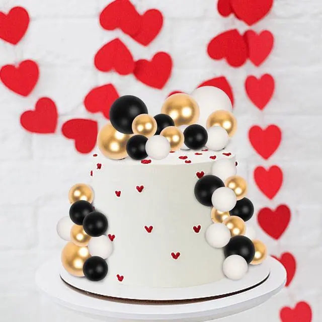 Alt view image 6 of 7 - 30 PCS Balls Cake Topper DIY Cake Insert Toppers | Ball Cake Picks Cupcake Topper for Birthday Party Baby Shower Wedding Cake Decoration(Black Gold White)