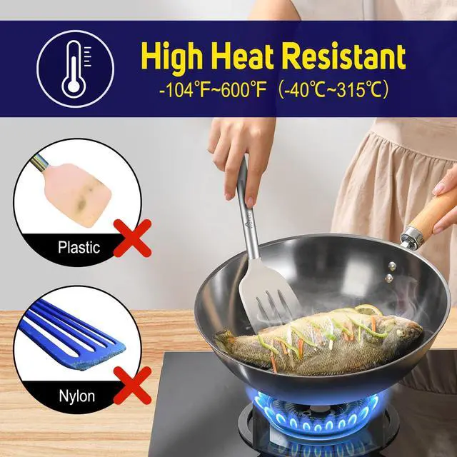 Alt view image 5 of 7 - Silicone Spatula Set of 2 Heat-Resistant 600°F & BPA-Free Kitchen SaptulaTurner with Stainless Steel Handles, Slotted & Solid Spatulas for Nonstick Cookware, 13.7 Inch, Khaki