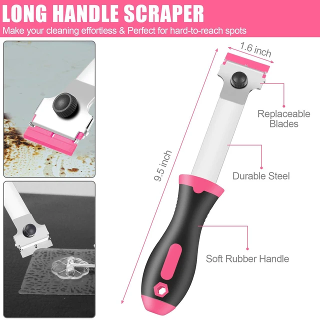 Alt view image 2 of 7 - 4 Pack Razor Blade Scraper, Includes 50 PCS Metal & Plastic Blades | Premium Razor Scraper Tool for Glass, Window, Cooktop, Countertop Cleaning & Sticker, Decal, Paint Removal (Pink)