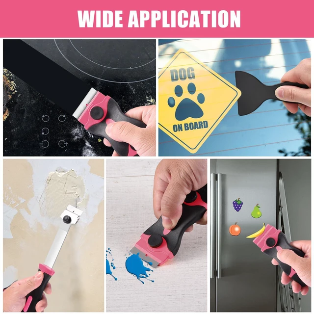 Alt view image 6 of 7 - 4 Pack Razor Blade Scraper, Includes 50 PCS Metal & Plastic Blades | Premium Razor Scraper Tool for Glass, Window, Cooktop, Countertop Cleaning & Sticker, Decal, Paint Removal (Pink)