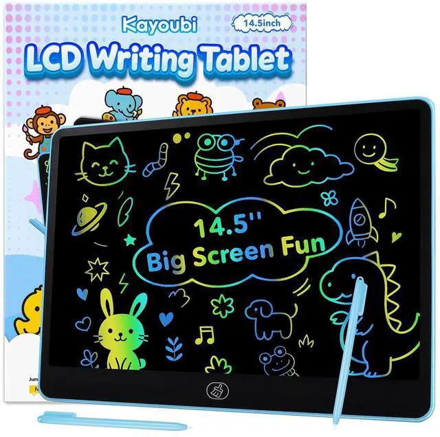 Main image of LCD Writing Tablet for Kids, 14.5 Inch Large Drawing Board, Blue | Reusable erasable doodle pad with 2 pens, no blue light, educational learning toy, gifts for boys and girls ages 3-8