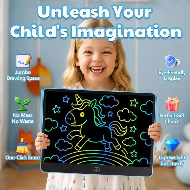 Alt view image 2 of 7 - LCD Writing Tablet for Kids, 14.5 Inch Large Drawing Board, Blue | Reusable erasable doodle pad with 2 pens, no blue light, educational learning toy, gifts for boys and girls ages 3-8