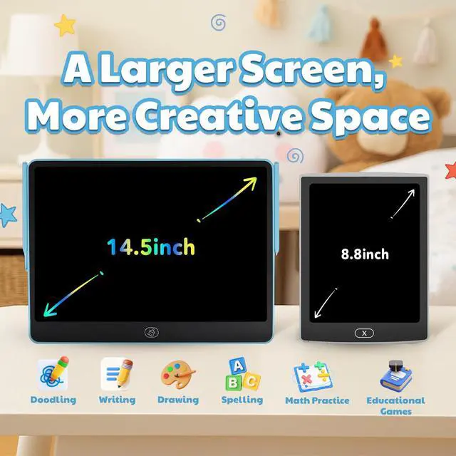 Alt view image 5 of 7 - LCD Writing Tablet for Kids, 14.5 Inch Large Drawing Board, Blue | Reusable erasable doodle pad with 2 pens, no blue light, educational learning toy, gifts for boys and girls ages 3-8