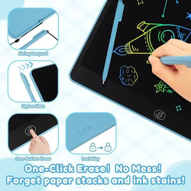 Alt view image 4 of 7 - LCD Writing Tablet for Kids, 14.5 Inch Large Drawing Board, Blue | Reusable erasable doodle pad with 2 pens, no blue light, educational learning toy, gifts for boys and girls ages 3-8