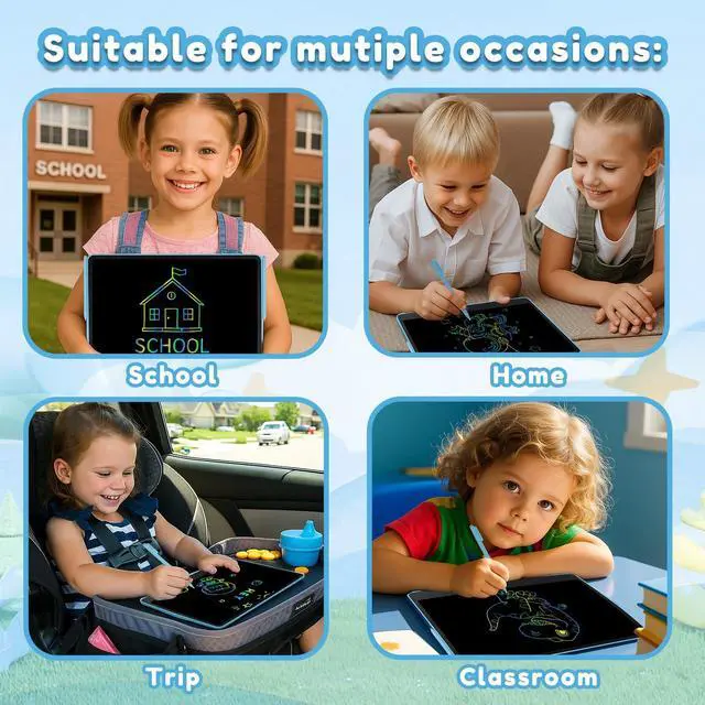 Alt view image 6 of 7 - LCD Writing Tablet for Kids, 14.5 Inch Large Drawing Board, Blue | Reusable erasable doodle pad with 2 pens, no blue light, educational learning toy, gifts for boys and girls ages 3-8