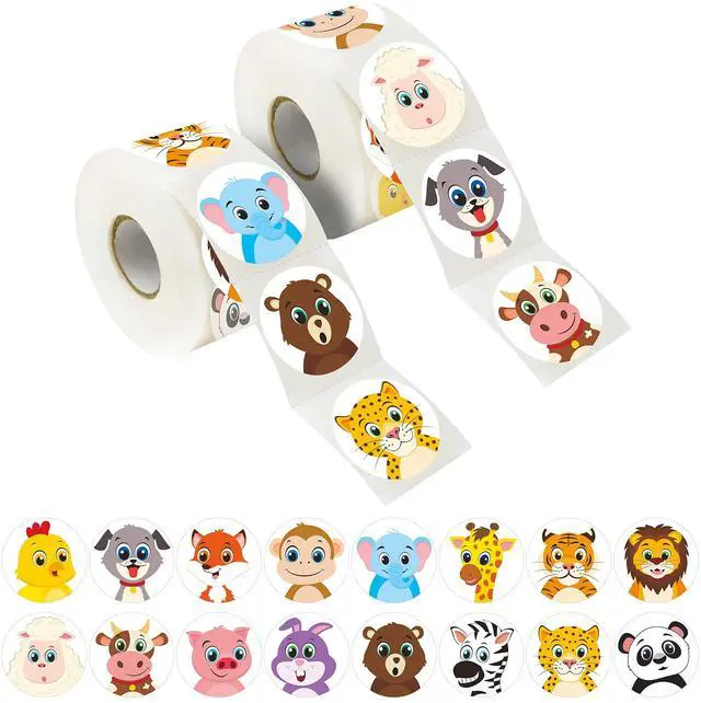 Main image of 600 Adorable Round Land Animal Stickers in 16 Designs with Perforated Line Expanded Version (Each Measures 1.5" in Diameter)