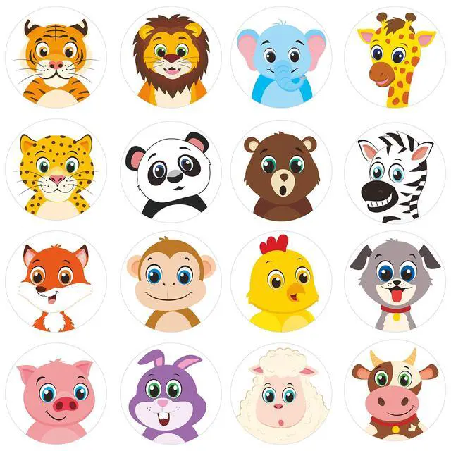 Alt view image 2 of 6 - 600 Adorable Round Land Animal Stickers in 16 Designs with Perforated Line Expanded Version (Each Measures 1.5" in Diameter)