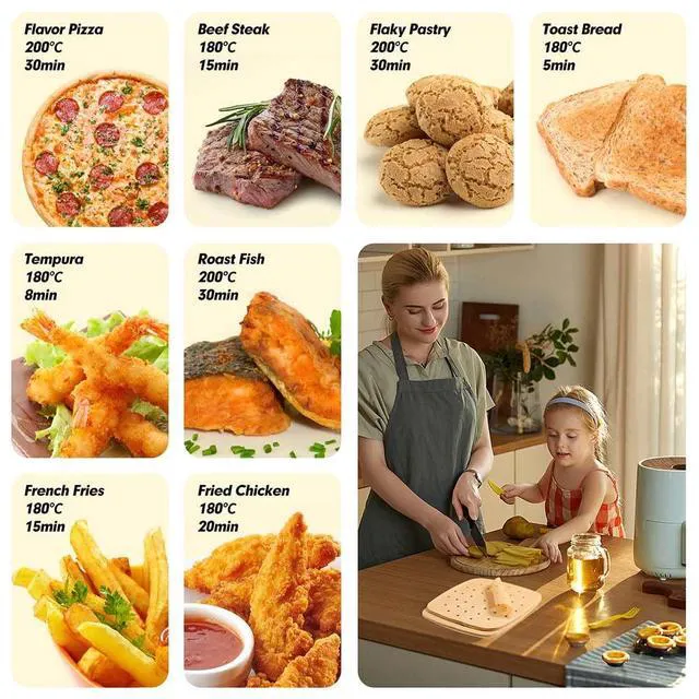 Alt view image 4 of 6 - 200PCS Air Fryer Parchment Paper, 9 Inch Square Air Fryer Liner | Filter Paper for Air Fryers (100 Perforated & 100 Imperforate), Non-Stick Baking Paper for Air Fryers, Steamers, Cake Pan