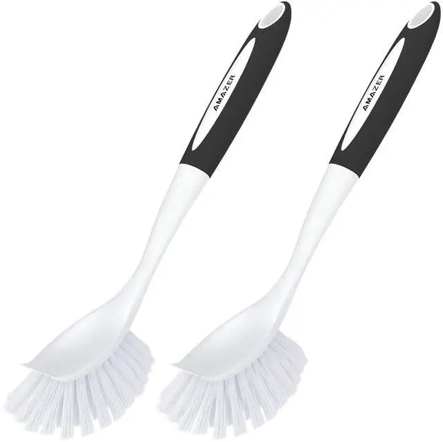 Main image of Dish Brush with Handle, 2 Pack Kitchen Scrub Brushes for Cleaning, Dish Scrubber with Stiff Bristles for Sink, Pots, Pans