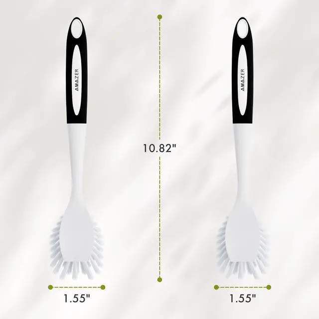 Alt view image 2 of 7 - Dish Brush with Handle, 2 Pack Kitchen Scrub Brushes for Cleaning, Dish Scrubber with Stiff Bristles for Sink, Pots, Pans
