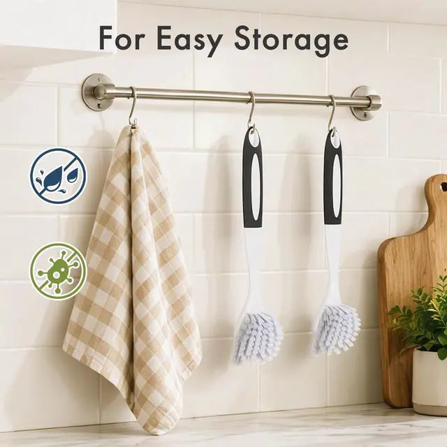 Alt view image 7 of 7 - Dish Brush with Handle, 2 Pack Kitchen Scrub Brushes for Cleaning, Dish Scrubber with Stiff Bristles for Sink, Pots, Pans