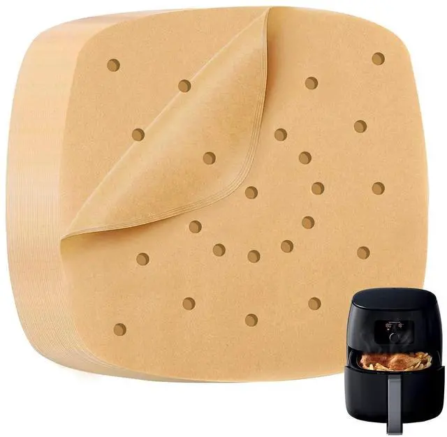 Main image of 200PCS 6.5" Perforated Parchment Paper Squares, Unbleached | Heavy duty air fryer paper liners for air fryer, steaming basket, bamboo steamer, and oven baking; less mess, better airflow