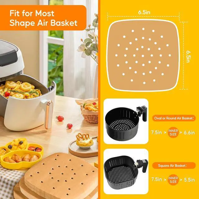 Alt view image 2 of 7 - 200PCS 6.5" Perforated Parchment Paper Squares, Unbleached | Heavy duty air fryer paper liners for air fryer, steaming basket, bamboo steamer, and oven baking; less mess, better airflow