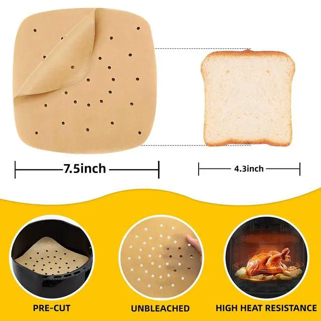 Alt view image 4 of 7 - 200PCS 6.5" Perforated Parchment Paper Squares, Unbleached | Heavy duty air fryer paper liners for air fryer, steaming basket, bamboo steamer, and oven baking; less mess, better airflow