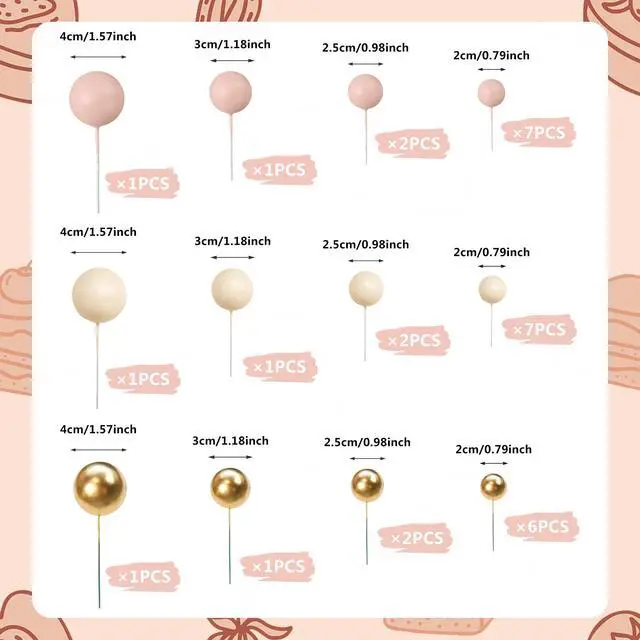 Alt view image 2 of 7 - 32 PCS Colorful Ball Shaped Cake Topper Pearl Balls Cupcake Cake Insert Topper for Birthday Party Wedding Decoration Supplies (Apricot Gold Light Brown)