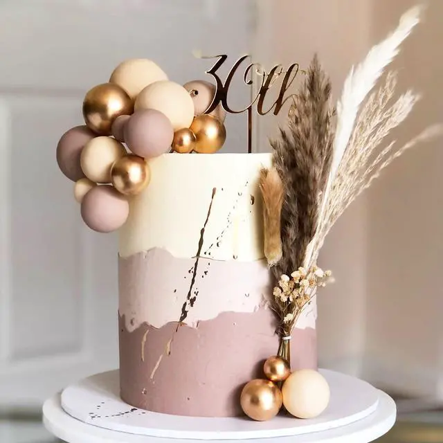 Alt view image 3 of 7 - 32 PCS Colorful Ball Shaped Cake Topper Pearl Balls Cupcake Cake Insert Topper for Birthday Party Wedding Decoration Supplies (Apricot Gold Light Brown)
