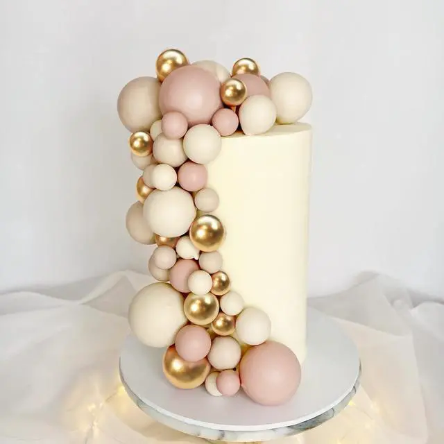 Alt view image 6 of 7 - 32 PCS Colorful Ball Shaped Cake Topper Pearl Balls Cupcake Cake Insert Topper for Birthday Party Wedding Decoration Supplies (Apricot Gold Light Brown)