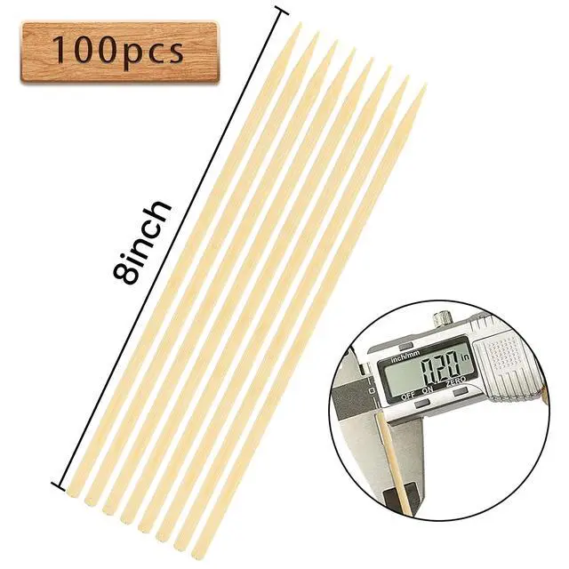 Alt view image 2 of 7 - 100PCS Natural Bamboo Skewers, 8Inch Wooden Skewers for Appetizers, Fruit, Kabobs, Grilling Kebabs, Corns, Cocktail Picks for Drinks, Sturdy & Durable