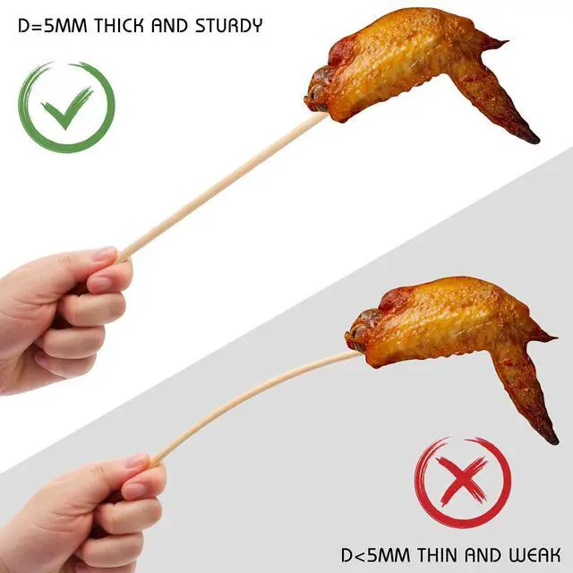 Alt view image 4 of 7 - 100PCS Natural Bamboo Skewers, 8Inch Wooden Skewers for Appetizers, Fruit, Kabobs, Grilling Kebabs, Corns, Cocktail Picks for Drinks, Sturdy & Durable